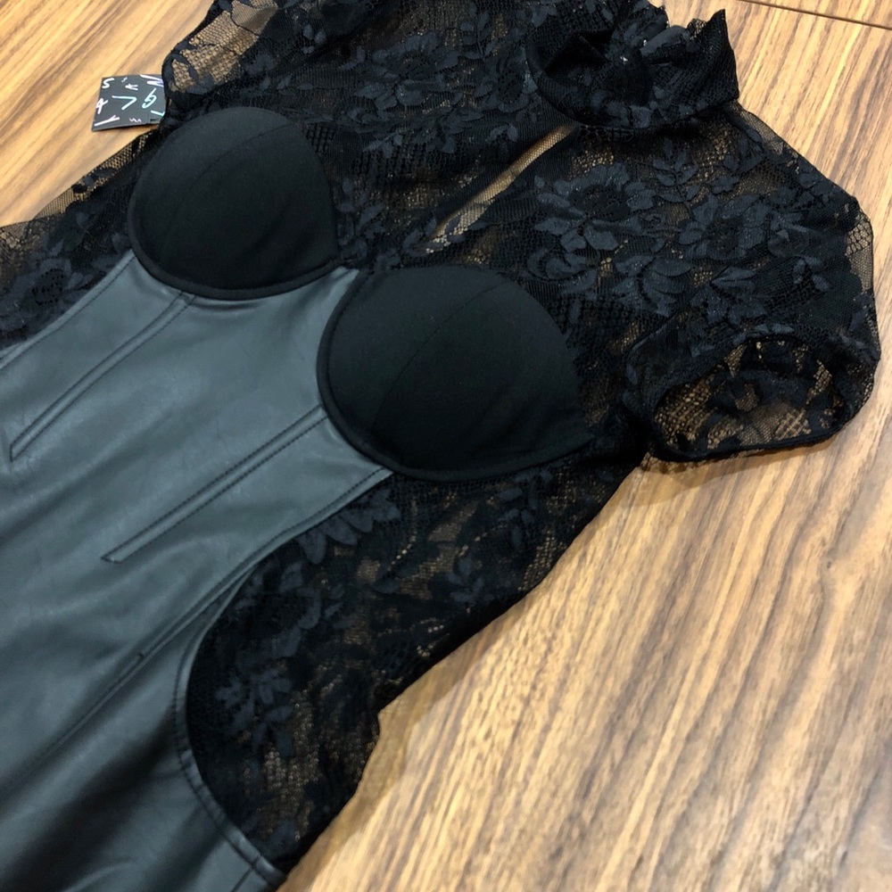 Nasty Gal Black lace faux leather dress